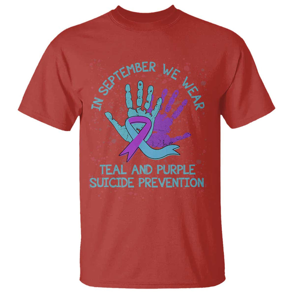 Suicide Prevention Awareness T Shirt In September We Wear Teal Purple Ribbon Suicide Awareness TS02 Red Printyourwear