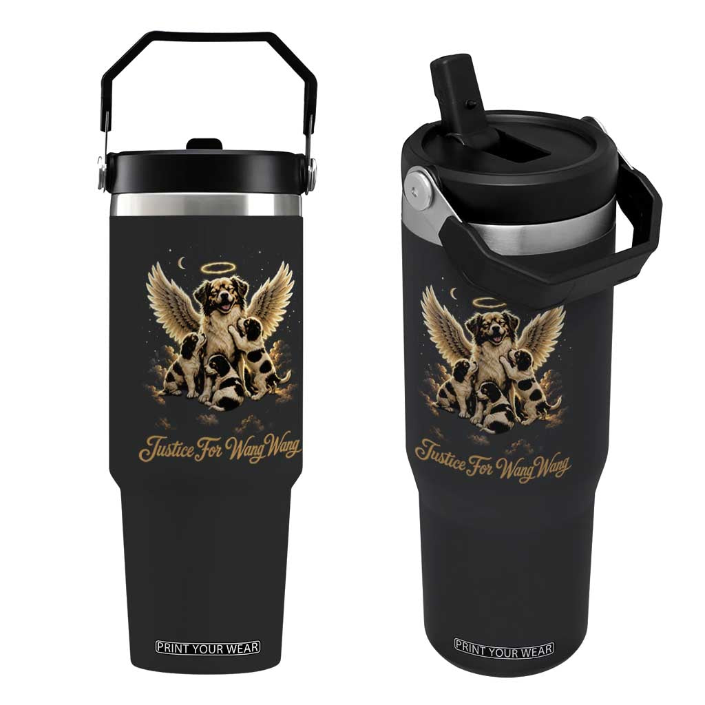 Justice For Wangwang Angel Dog Halo Puppies Flip Straw Tumbler Heavenly Pet Loss Memorial Graphic TS02 One Size: 30 oz Black Print Your Wear