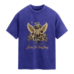 Justice For Wangwang Angel Dog Halo Puppies Washed Cotton T-Shirt Heavenly Pet Loss Memorial Graphic