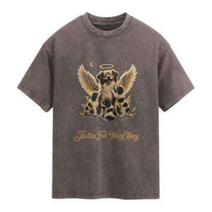 Justice For Wangwang Angel Dog Halo Puppies Washed Cotton T-Shirt Heavenly Pet Loss Memorial Graphic