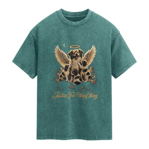 Justice For Wangwang Angel Dog Halo Puppies Washed Cotton T-Shirt Heavenly Pet Loss Memorial Graphic
