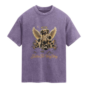 Justice For Wangwang Angel Dog Halo Puppies Washed Cotton T-Shirt Heavenly Pet Loss Memorial Graphic
