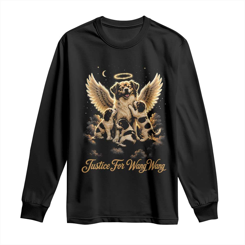 Justice For Wangwang Angel Dog Halo Puppies Long Sleeve Shirt Heavenly Pet Loss Memorial Graphic TS02 Black Print Your Wear
