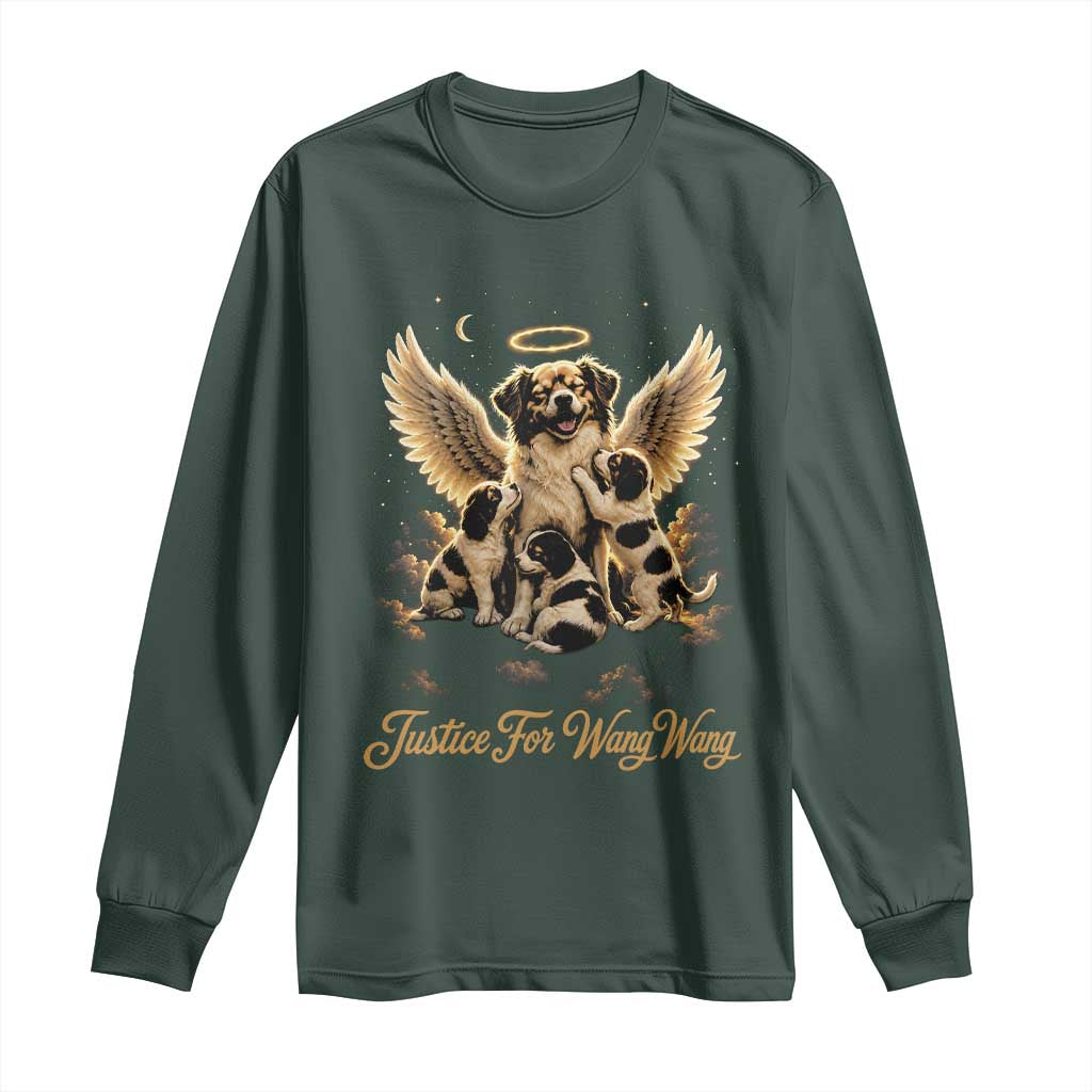 Justice For Wangwang Angel Dog Halo Puppies Long Sleeve Shirt Heavenly Pet Loss Memorial Graphic TS02 Dark Forest Green Print Your Wear