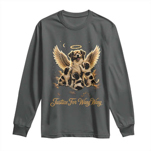 Justice For Wangwang Angel Dog Halo Puppies Long Sleeve Shirt Heavenly Pet Loss Memorial Graphic TS02 Dark Heather Print Your Wear