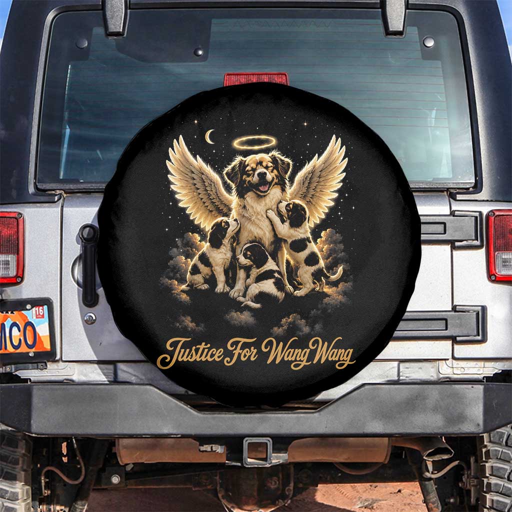 Justice For Wangwang Angel Dog Halo Puppies Spare Tire Cover Heavenly Pet Loss Memorial Graphic TS02 No hole Black Print Your Wear