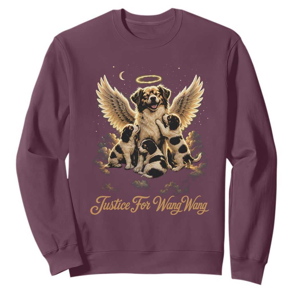 Justice For Wangwang Angel Dog Halo Puppies Sweatshirt Heavenly Pet Loss Memorial Graphic TS02 Maroon Print Your Wear