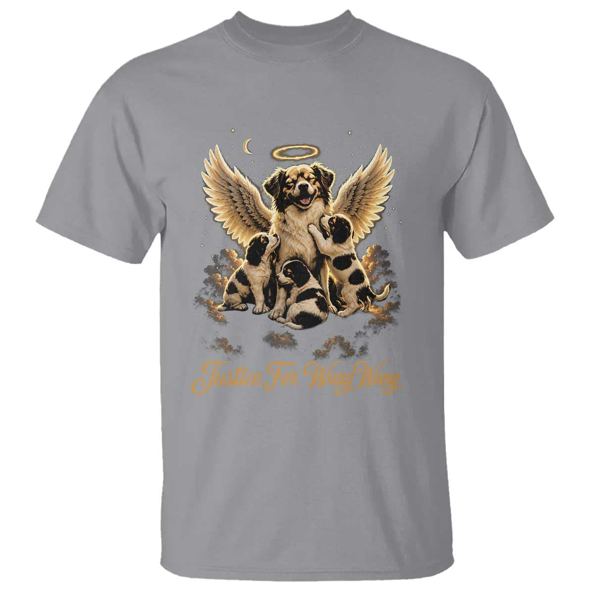Justice For Wangwang Angel Dog Halo Puppies T Shirt Heavenly Pet Loss Memorial Graphic TS02 Sport Gray Print Your Wear