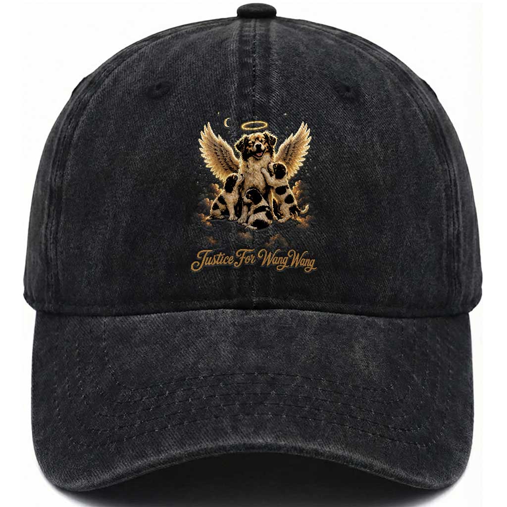 Justice For Wangwang Angel Dog Halo Puppies Washed Cotton Baseball Cap Heavenly Pet Loss Memorial Graphic TS02 Print Your Wear