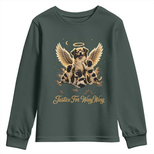 Justice For Wangwang Angel Dog Halo Puppies Youth Sweatshirt Heavenly Pet Loss Memorial Graphic TS02 Dark Forest Green Print Your Wear