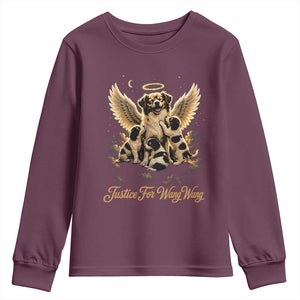 Justice For Wangwang Angel Dog Halo Puppies Youth Sweatshirt Heavenly Pet Loss Memorial Graphic TS02 Maroon Print Your Wear