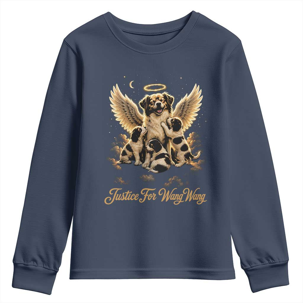 Justice For Wangwang Angel Dog Halo Puppies Youth Sweatshirt Heavenly Pet Loss Memorial Graphic TS02 Navy Print Your Wear