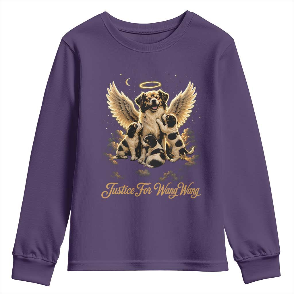Justice For Wangwang Angel Dog Halo Puppies Youth Sweatshirt Heavenly Pet Loss Memorial Graphic TS02 Purple Print Your Wear