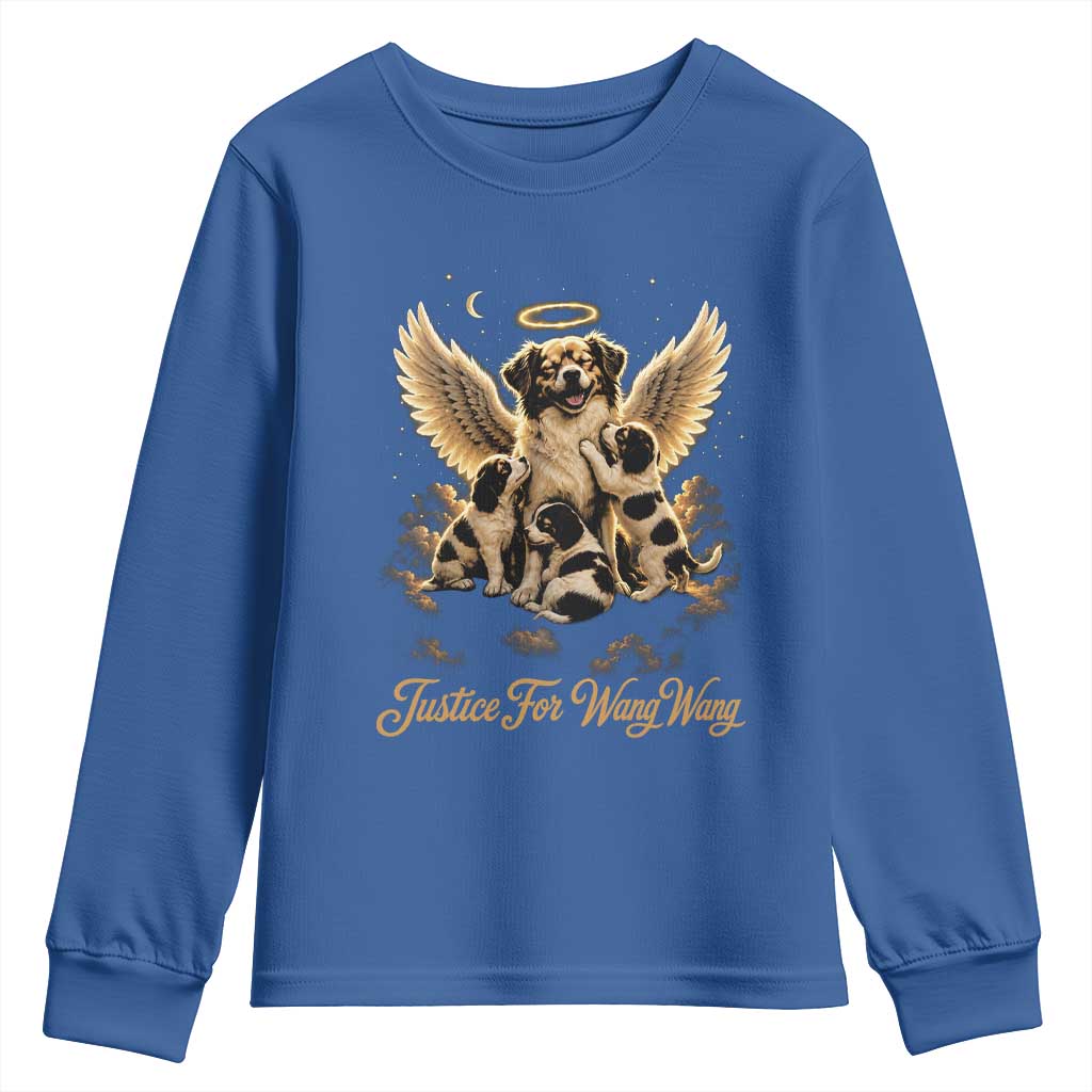 Justice For Wangwang Angel Dog Halo Puppies Youth Sweatshirt Heavenly Pet Loss Memorial Graphic TS02 Royal Blue Print Your Wear