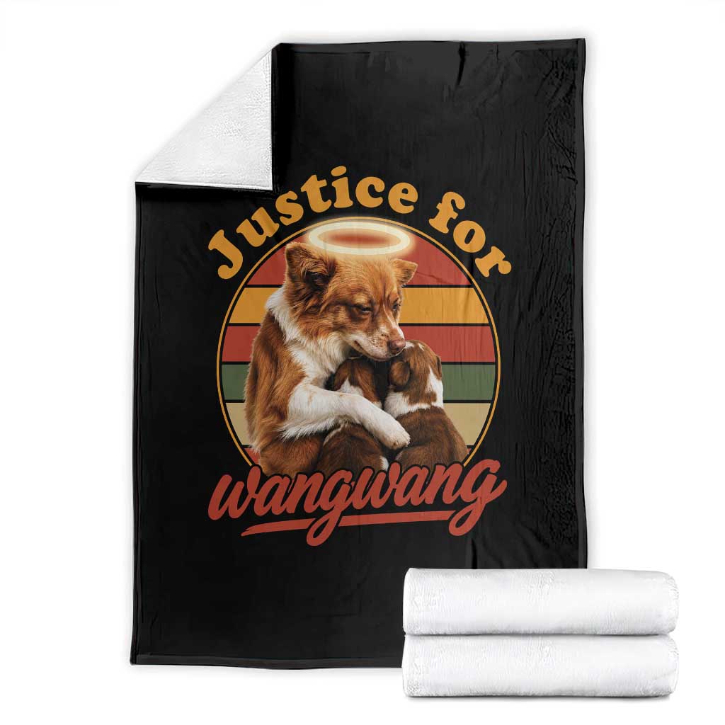 Justice For Wangwang Retro Sunset Halo Dog Mama Throw Blanket Pet Memorial Awareness Graphic TS02 Black Print Your Wear