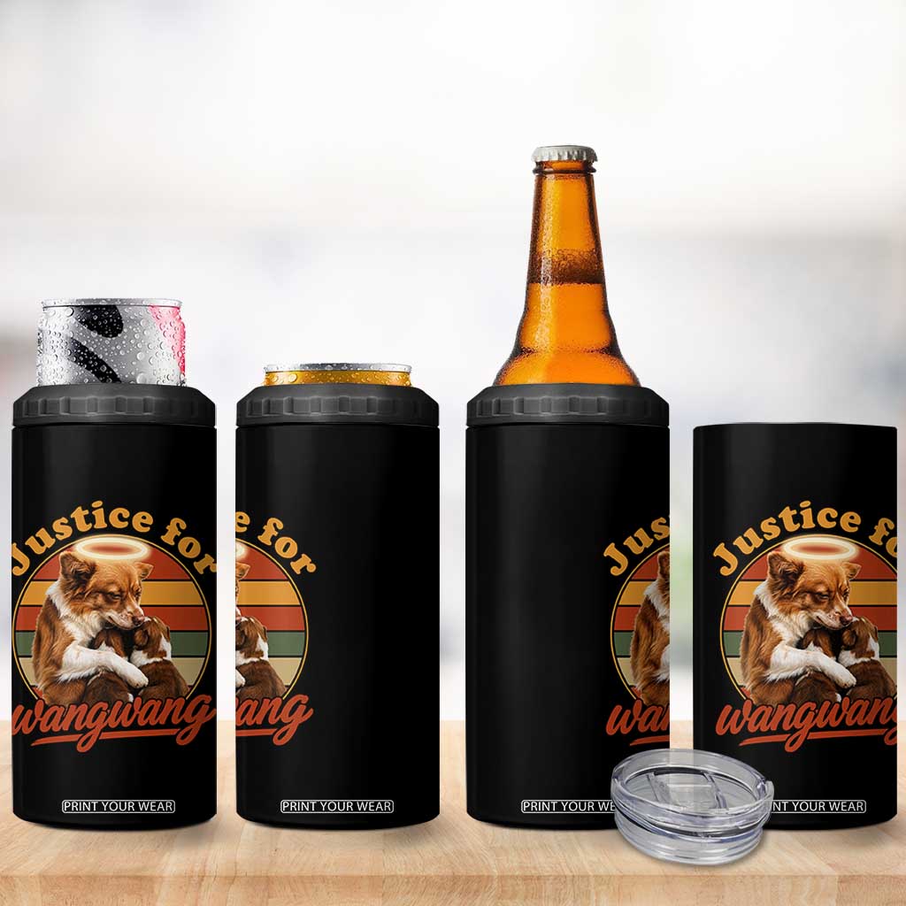 Justice For Wangwang Retro Sunset Halo Dog Mama 4 in 1 Can Cooler Tumbler Pet Memorial Awareness Graphic