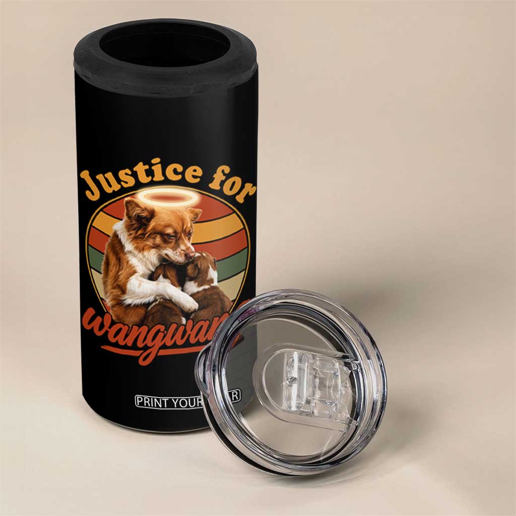Justice For Wangwang Retro Sunset Halo Dog Mama 4 in 1 Can Cooler Tumbler Pet Memorial Awareness Graphic
