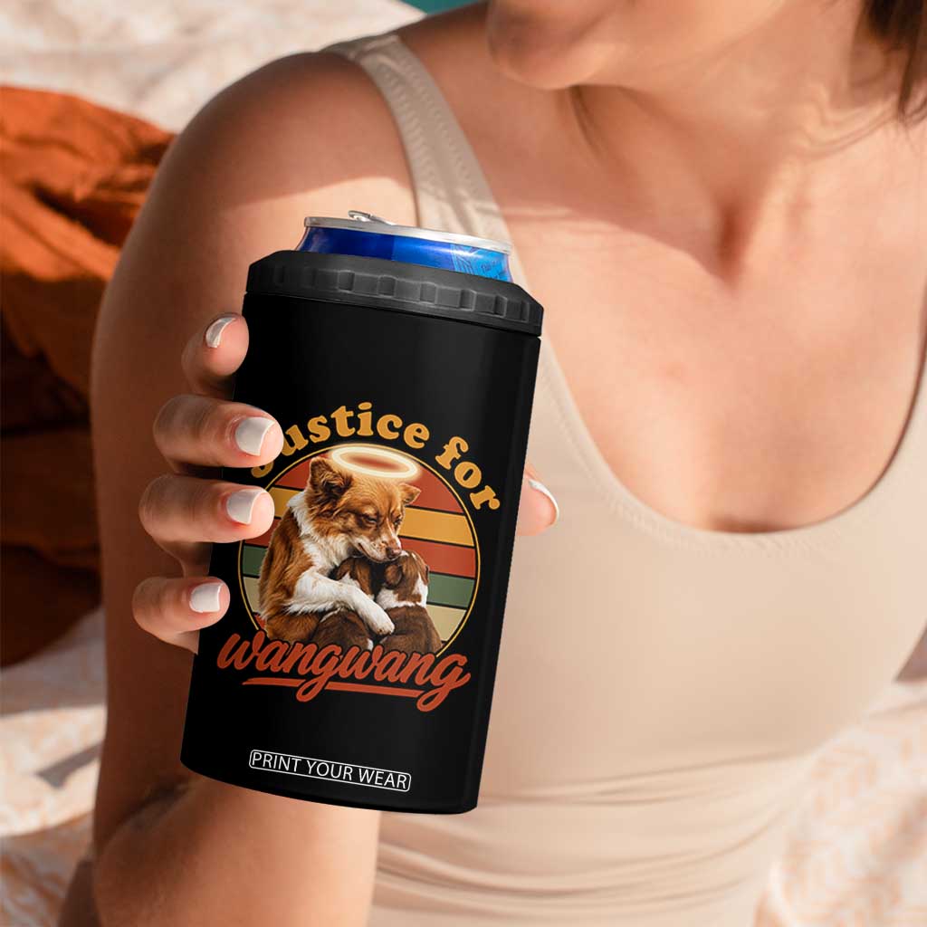 Justice For Wangwang Retro Sunset Halo Dog Mama 4 in 1 Can Cooler Tumbler Pet Memorial Awareness Graphic