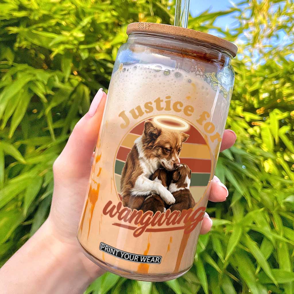 Justice For Wangwang Retro Sunset Halo Dog Mama Glass Can Pet Memorial Awareness Graphic TS02 Black Print Your Wear