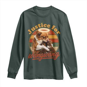 Justice For Wangwang Retro Sunset Halo Dog Mama Long Sleeve Shirt Pet Memorial Awareness Graphic TS02 Dark Forest Green Print Your Wear