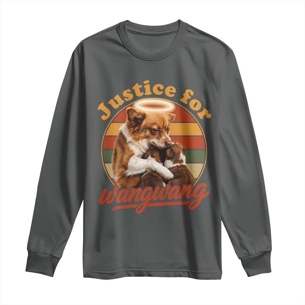 Justice For Wangwang Retro Sunset Halo Dog Mama Long Sleeve Shirt Pet Memorial Awareness Graphic TS02 Dark Heather Print Your Wear