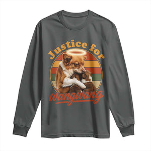 Justice For Wangwang Retro Sunset Halo Dog Mama Long Sleeve Shirt Pet Memorial Awareness Graphic TS02 Dark Heather Print Your Wear