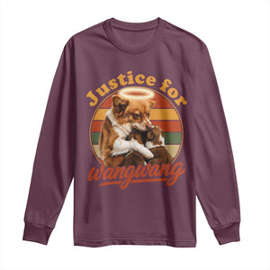 Justice For Wangwang Retro Sunset Halo Dog Mama Long Sleeve Shirt Pet Memorial Awareness Graphic TS02 Maroon Print Your Wear