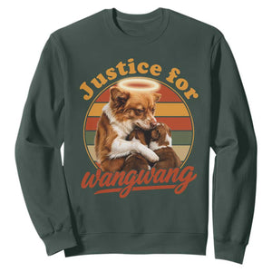 Justice For Wangwang Retro Sunset Halo Dog Mama Sweatshirt Pet Memorial Awareness Graphic TS02 Dark Forest Green Print Your Wear
