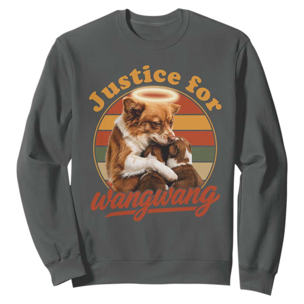 Justice For Wangwang Retro Sunset Halo Dog Mama Sweatshirt Pet Memorial Awareness Graphic TS02 Dark Heather Print Your Wear