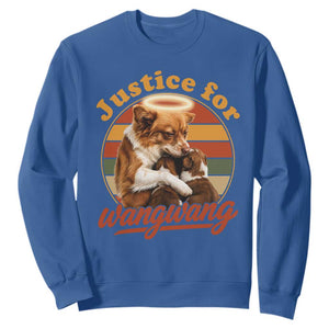 Justice For Wangwang Retro Sunset Halo Dog Mama Sweatshirt Pet Memorial Awareness Graphic TS02 Royal Blue Print Your Wear
