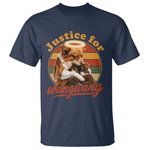 Justice For Wangwang Retro Sunset Halo Dog Mama T Shirt Pet Memorial Awareness Graphic TS02 Navy Print Your Wear