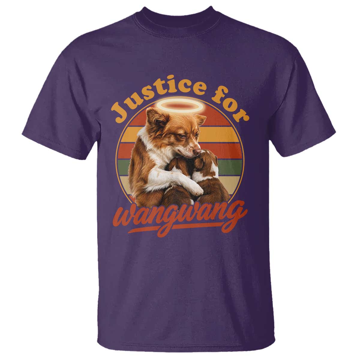 Justice For Wangwang Retro Sunset Halo Dog Mama T Shirt Pet Memorial Awareness Graphic TS02 Purple Print Your Wear