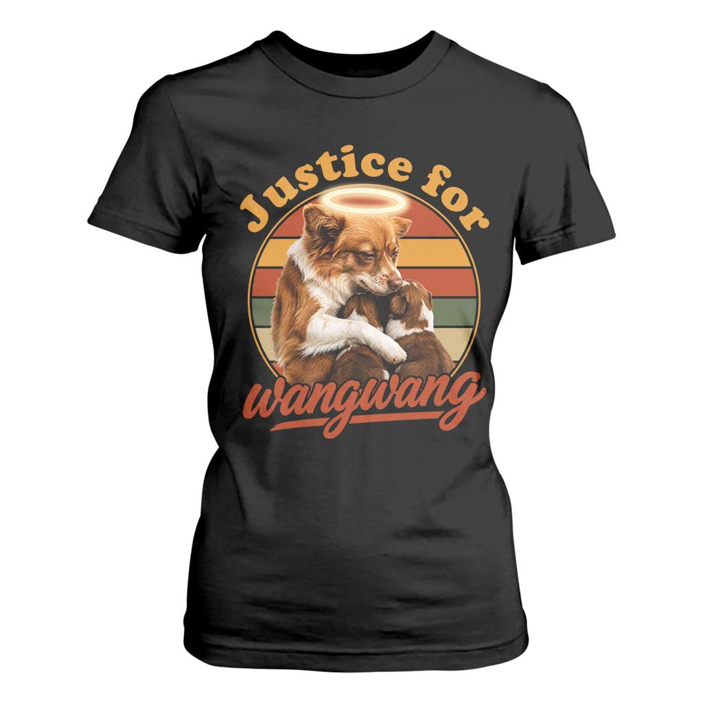 Justice For Wangwang Retro Sunset Halo Dog Mama T Shirt For Women Pet Memorial Awareness Graphic TS02 Black Print Your Wear
