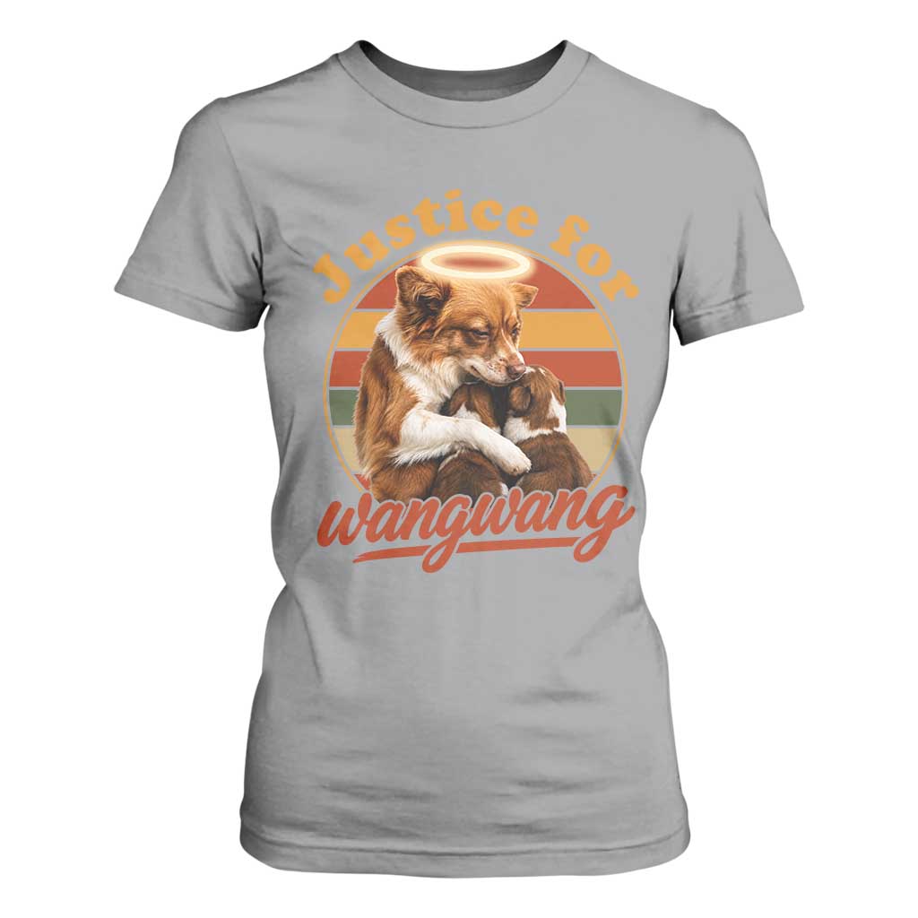Justice For Wangwang Retro Sunset Halo Dog Mama T Shirt For Women Pet Memorial Awareness Graphic TS02 Sport Gray Print Your Wear