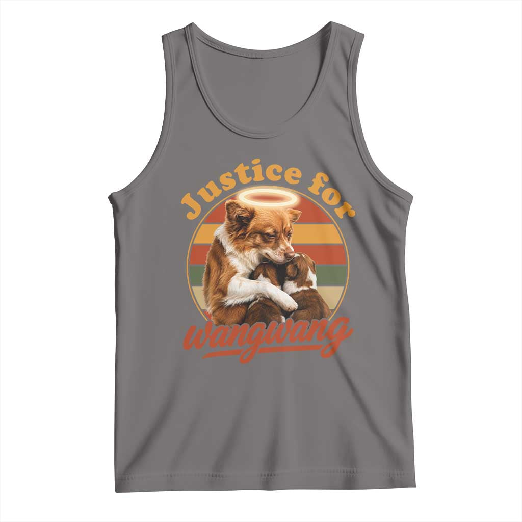 Justice For Wangwang Retro Sunset Halo Dog Mama Tank Top Pet Memorial Awareness Graphic TS02 Deep Heather Print Your Wear