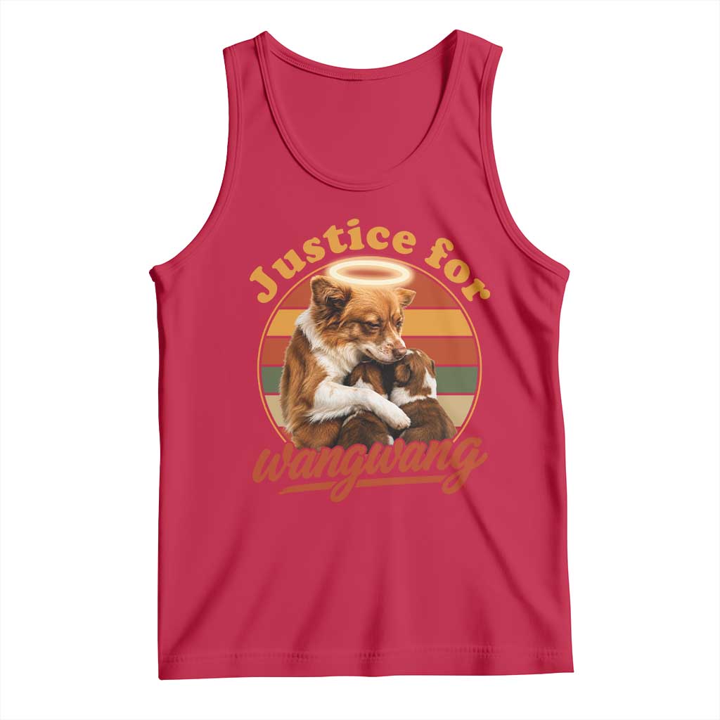 Justice For Wangwang Retro Sunset Halo Dog Mama Tank Top Pet Memorial Awareness Graphic TS02 Red Print Your Wear