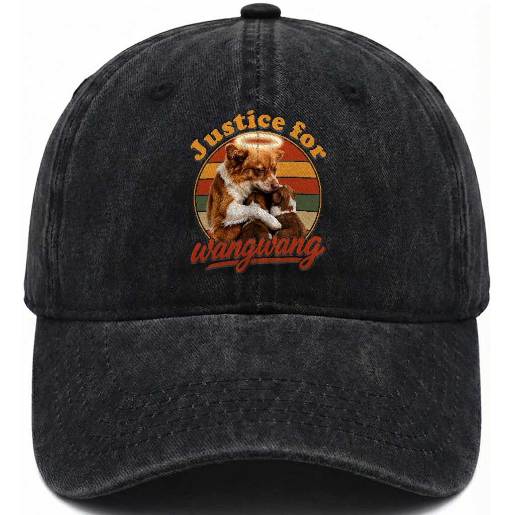 Justice For Wangwang Retro Sunset Halo Dog Mama Washed Cotton Baseball Cap Pet Memorial Awareness Graphic TS02 Print Your Wear