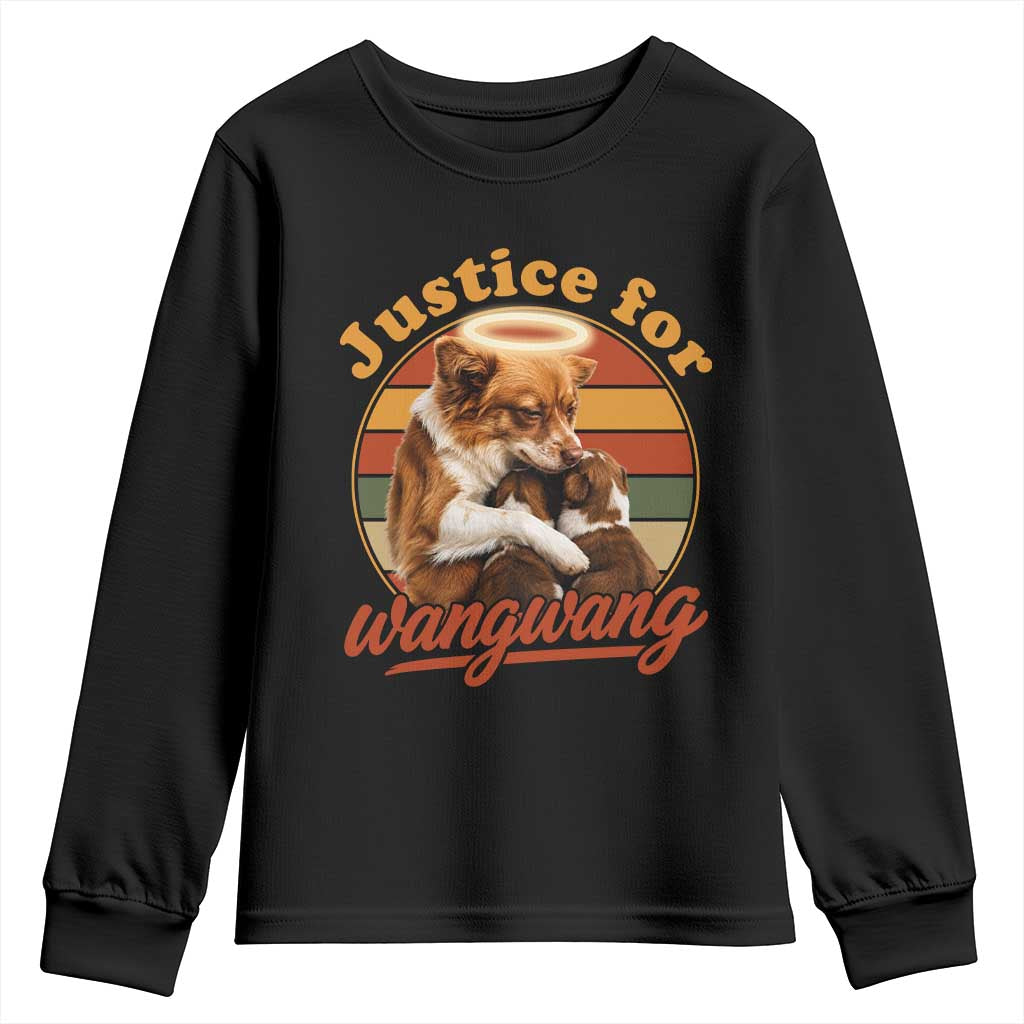 Justice For Wangwang Retro Sunset Halo Dog Mama Youth Sweatshirt Pet Memorial Awareness Graphic TS02 Black Print Your Wear