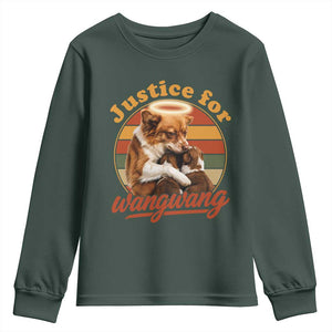 Justice For Wangwang Retro Sunset Halo Dog Mama Youth Sweatshirt Pet Memorial Awareness Graphic TS02 Dark Forest Green Print Your Wear