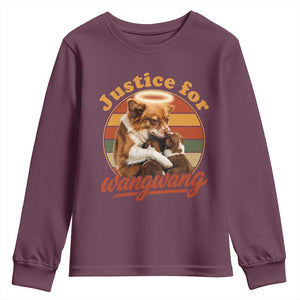 Justice For Wangwang Retro Sunset Halo Dog Mama Youth Sweatshirt Pet Memorial Awareness Graphic TS02 Maroon Print Your Wear