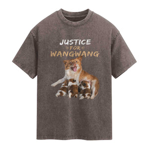 Justice For Wangwang Mother Dog Newborn Puppies Washed Cotton T-Shirt Animal Rights Awareness Graphic