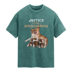Justice For Wangwang Mother Dog Newborn Puppies Washed Cotton T-Shirt Animal Rights Awareness Graphic