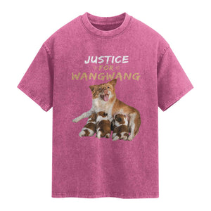 Justice For Wangwang Mother Dog Newborn Puppies Washed Cotton T-Shirt Animal Rights Awareness Graphic