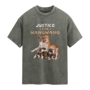 Justice For Wangwang Mother Dog Newborn Puppies Washed Cotton T-Shirt Animal Rights Awareness Graphic