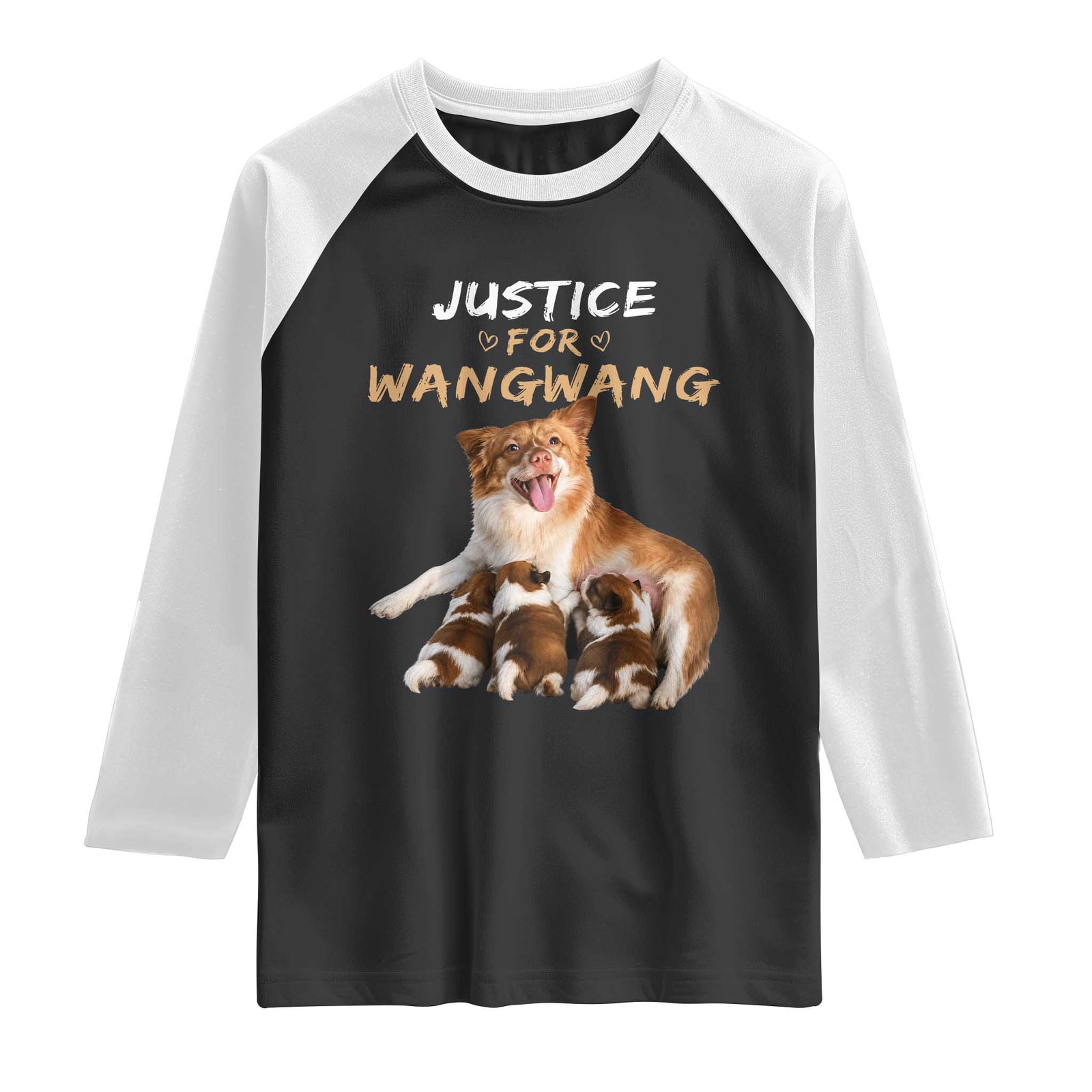 Justice For Wangwang Mother Dog Newborn Puppies Raglan Shirt Animal Rights Awareness Graphic TS02 Black White Print Your Wear