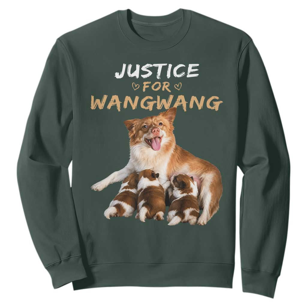 Justice For Wangwang Mother Dog Newborn Puppies Sweatshirt Animal Rights Awareness Graphic TS02 Dark Forest Green Print Your Wear