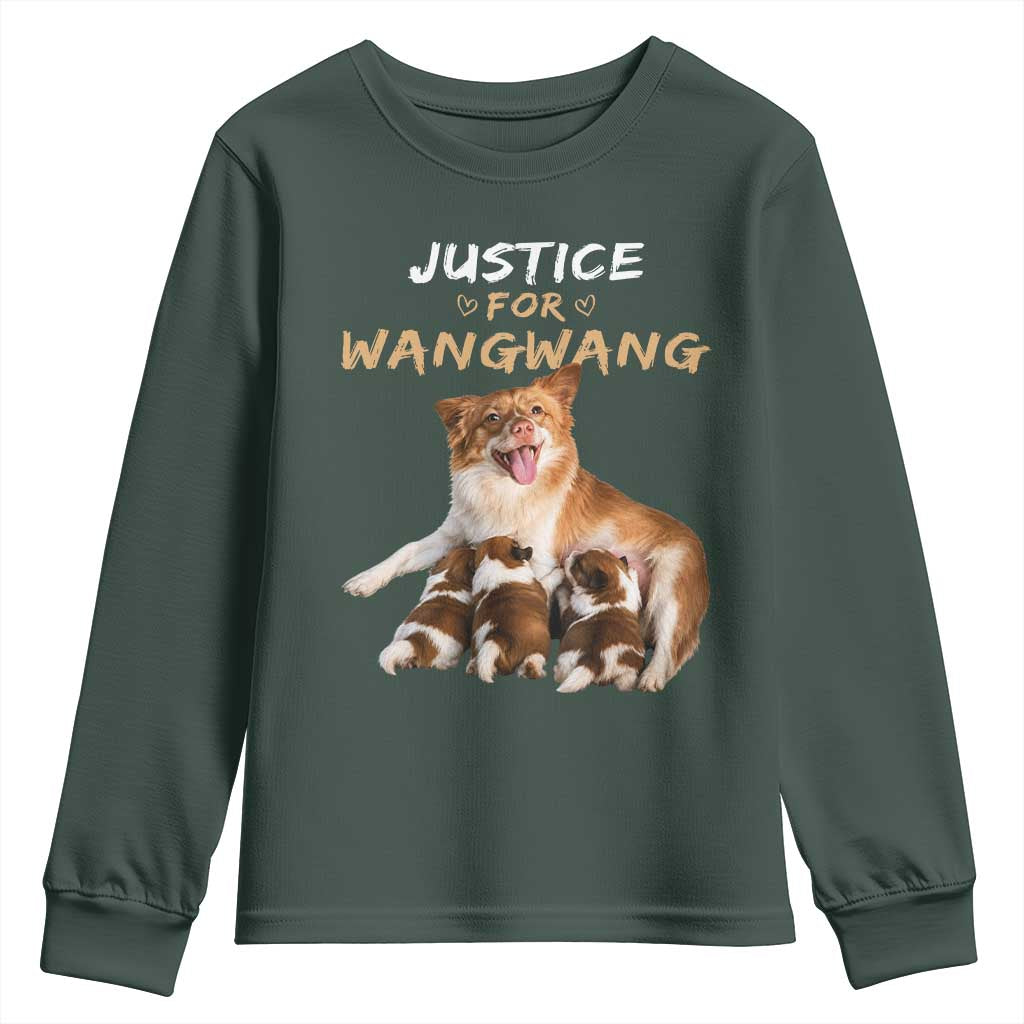 Justice For Wangwang Mother Dog Newborn Puppies Youth Sweatshirt Animal Rights Awareness Graphic TS02 Dark Forest Green Print Your Wear