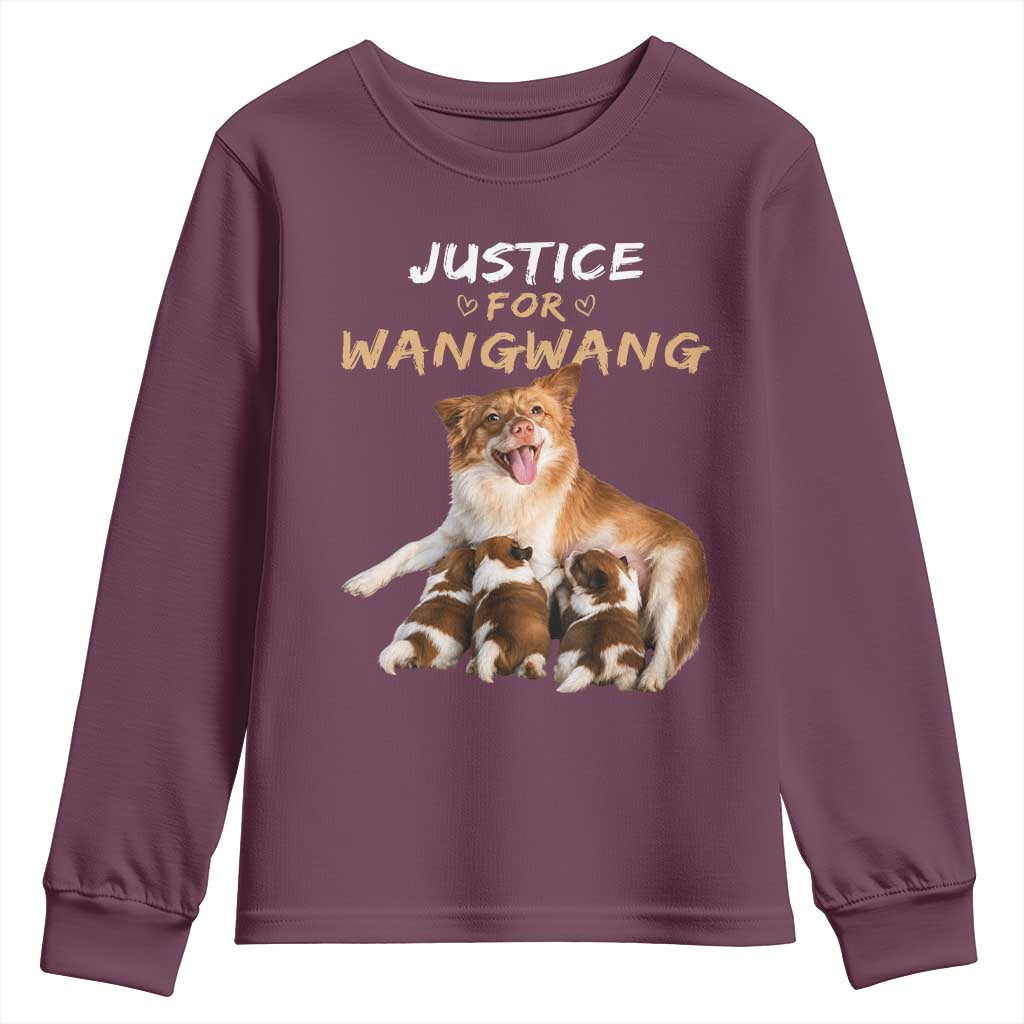 Justice For Wangwang Mother Dog Newborn Puppies Youth Sweatshirt Animal Rights Awareness Graphic TS02 Maroon Print Your Wear