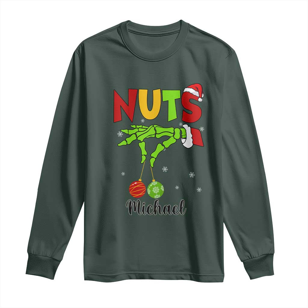 Personalized Christmas Matching Couple Long Sleeve Shirt Custom Name Chestnuts Xmas Funny Nuts TS02 Dark Forest Green Print Your Wear