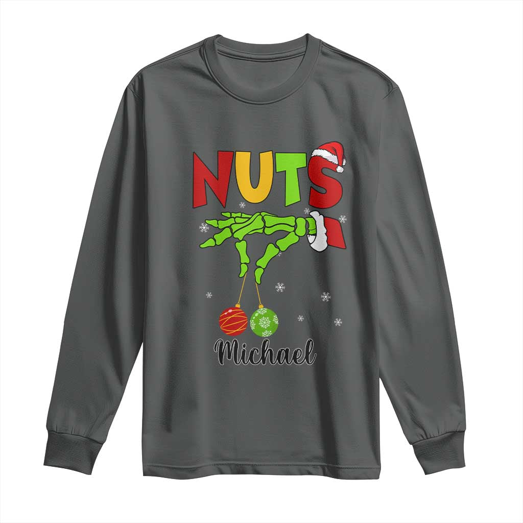 Personalized Christmas Matching Couple Long Sleeve Shirt Custom Name Chestnuts Xmas Funny Nuts TS02 Dark Heather Print Your Wear